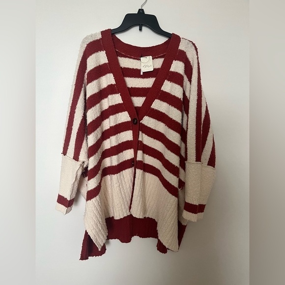 Free People Little Dipper Cardi striped cardigan oversized red and white - Picture 3 of 11